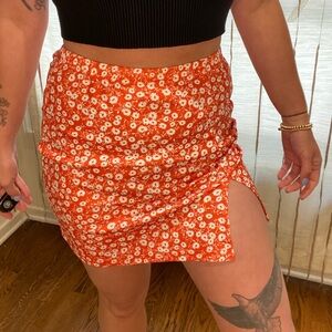 Orange Floral Miniskirt